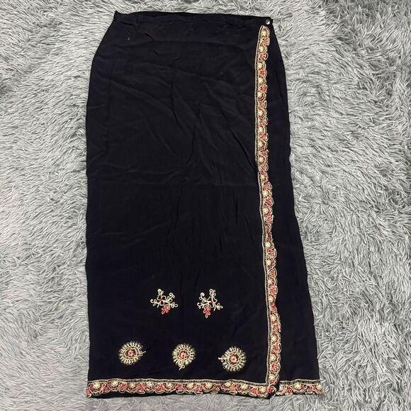 Chicos Design Wrap Embroidered Black Skirt with Gold and Red Accents Size 1 (8) - Picture 1 of 8
